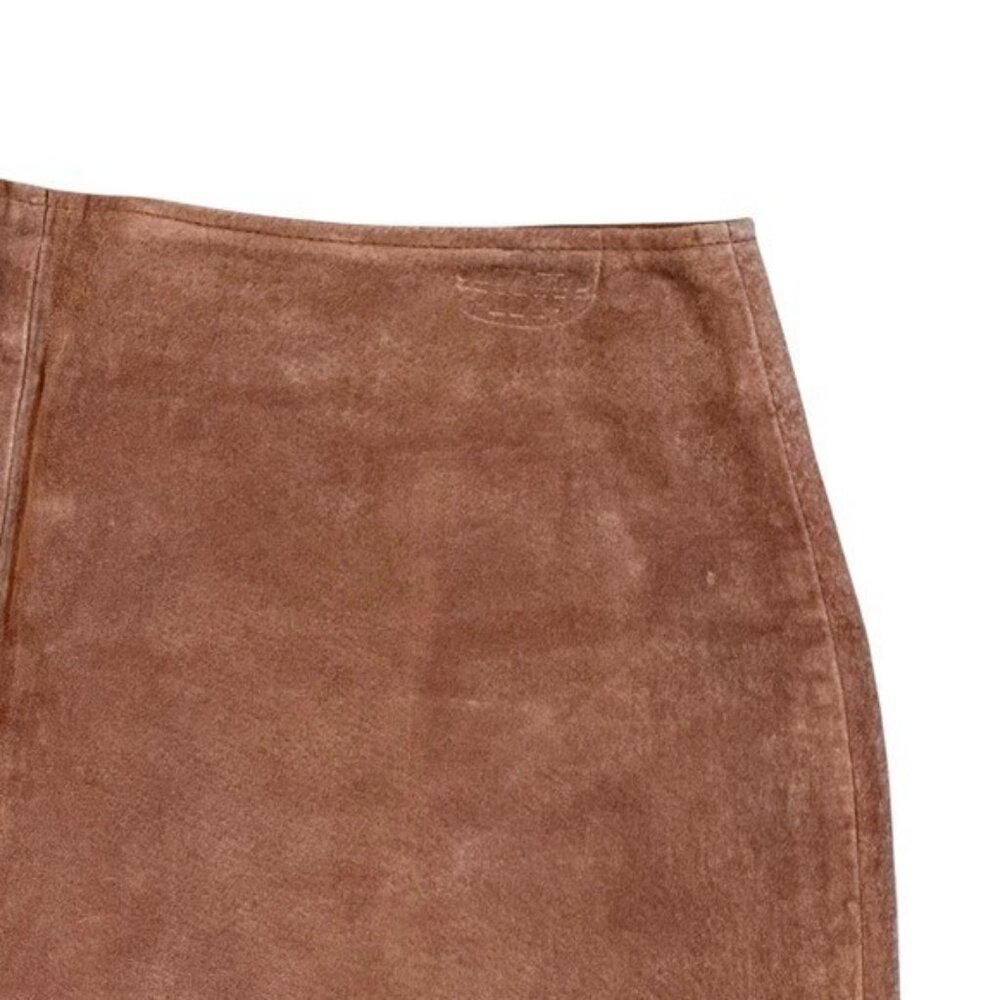St John's Bay Women's 12 Suede Pencil Skirt Leather Knee Length Vintage Camel - Picture 3 of 6
